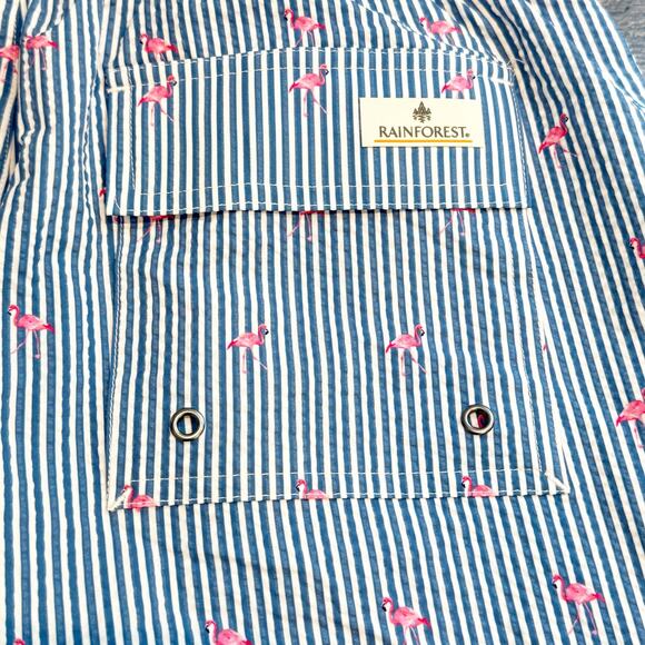 Rainforest Stripe Flamingo Print Seersucker 7" Swim Trunks Mens Size Small NWT - Picture 8 of 14